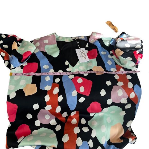 Crosby by Mollie Burch Ramey Mini Dress L NWT — Colorful Abstract Print Satin V- - Picture 8 of 12